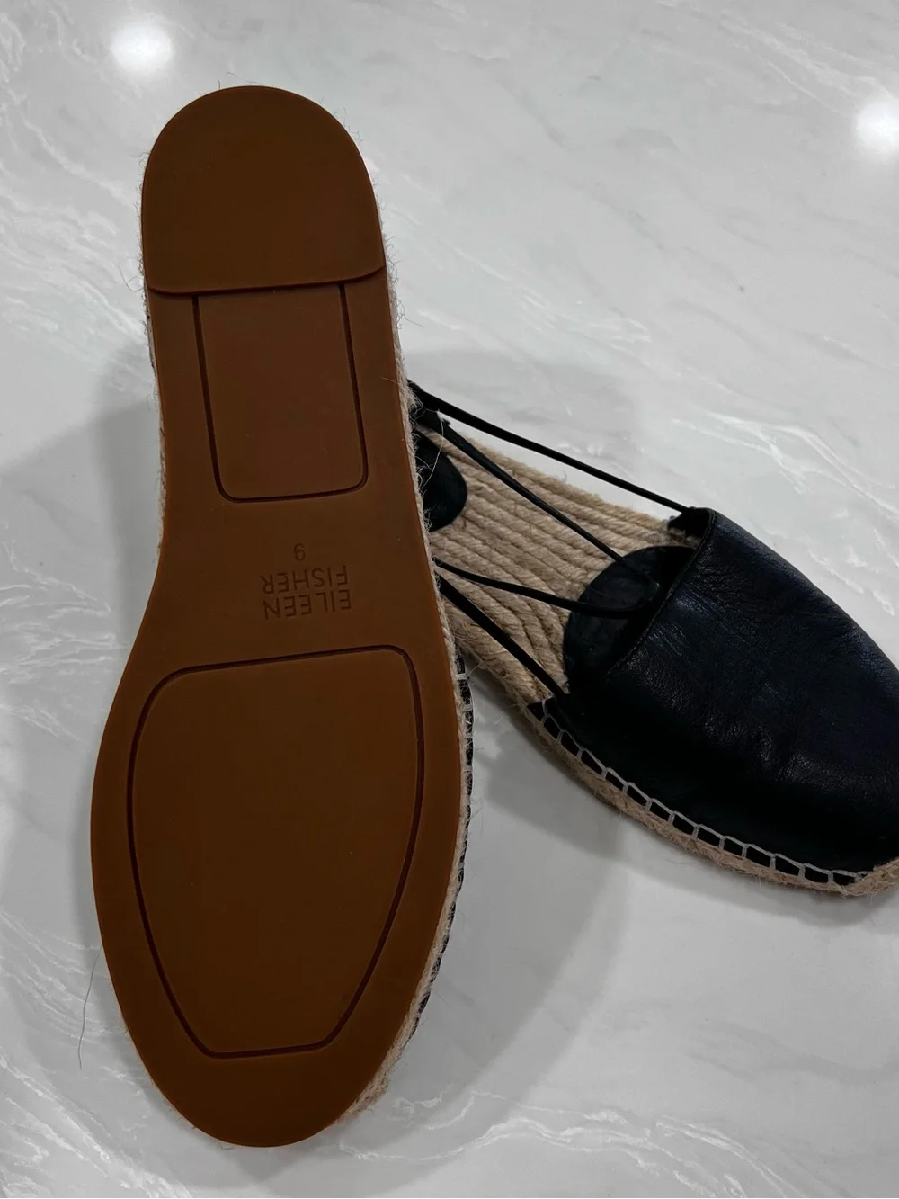 Eileen Fisher Lee Spadrillle Black Leather Comfortable Bohemian Shoes Size 9 M
